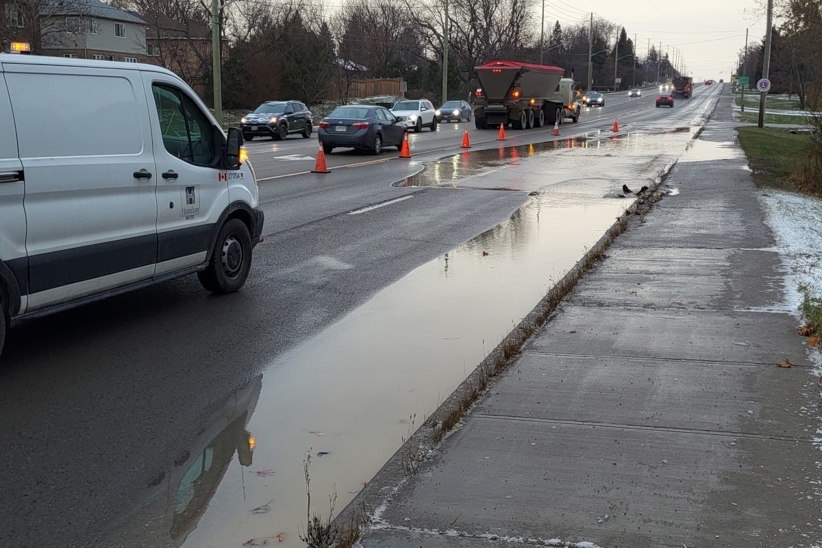 Hamilton, Ontario watermain leak.