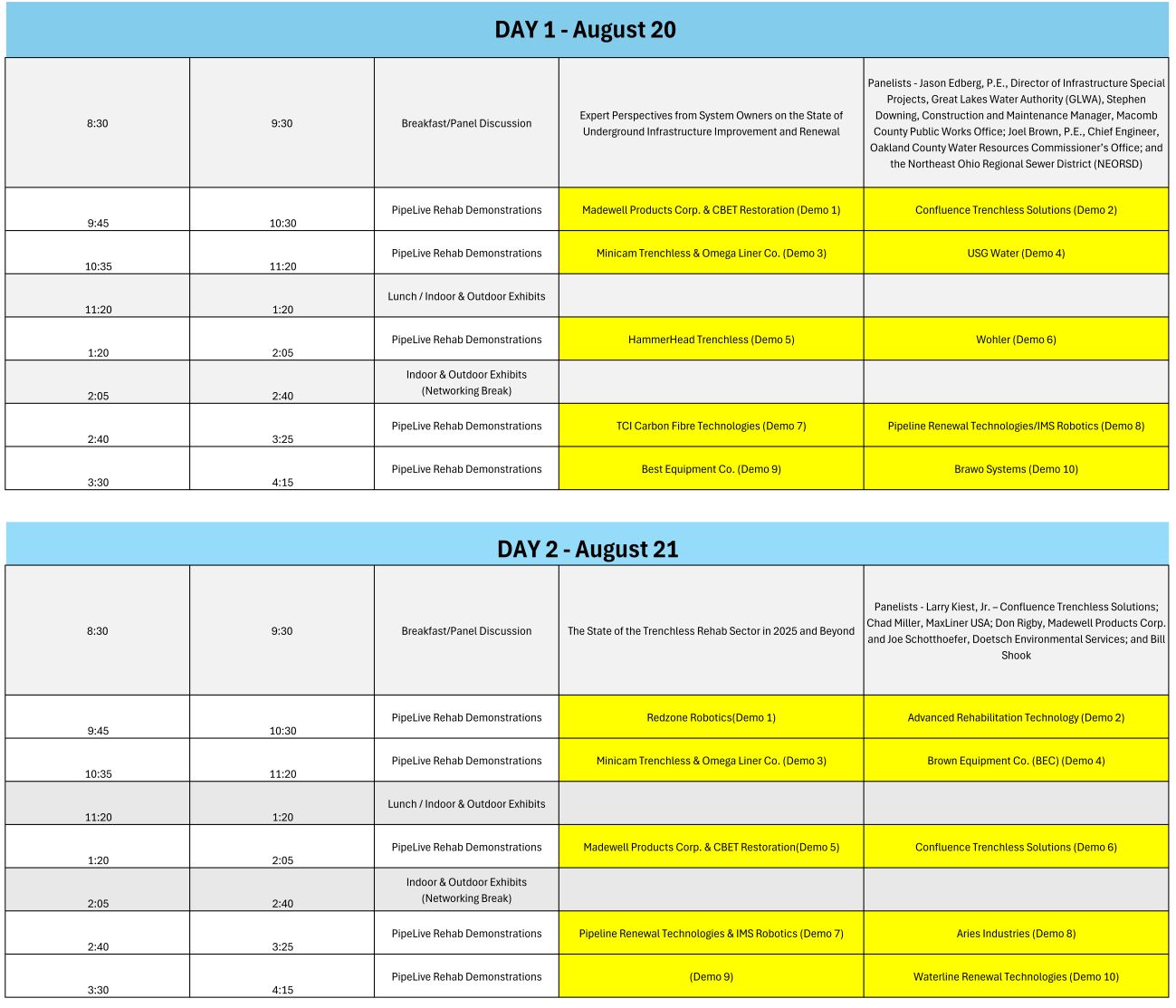 PipeLive Rehab Demo Schedule V2