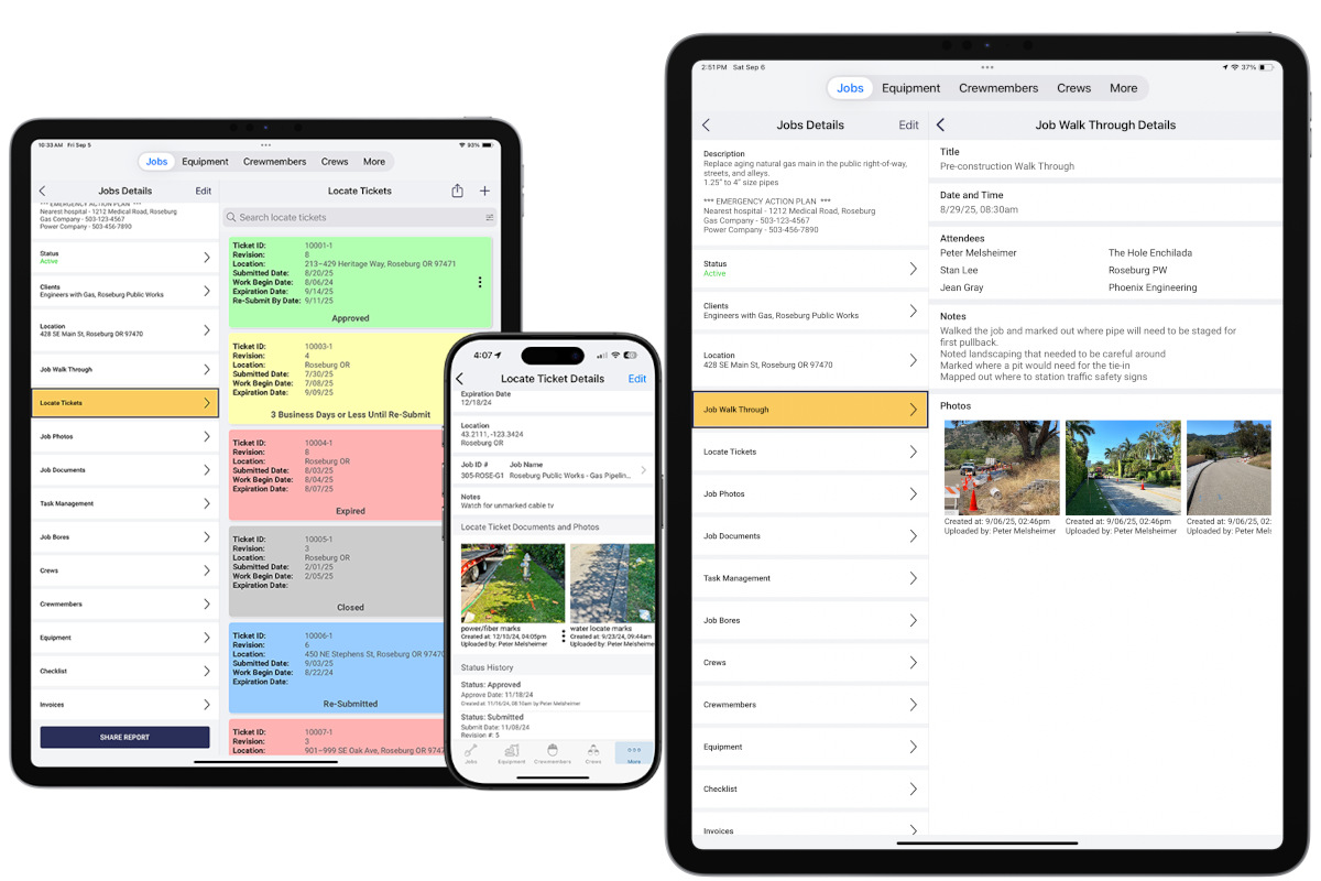 Utility Ox iPad and desktop report screens.