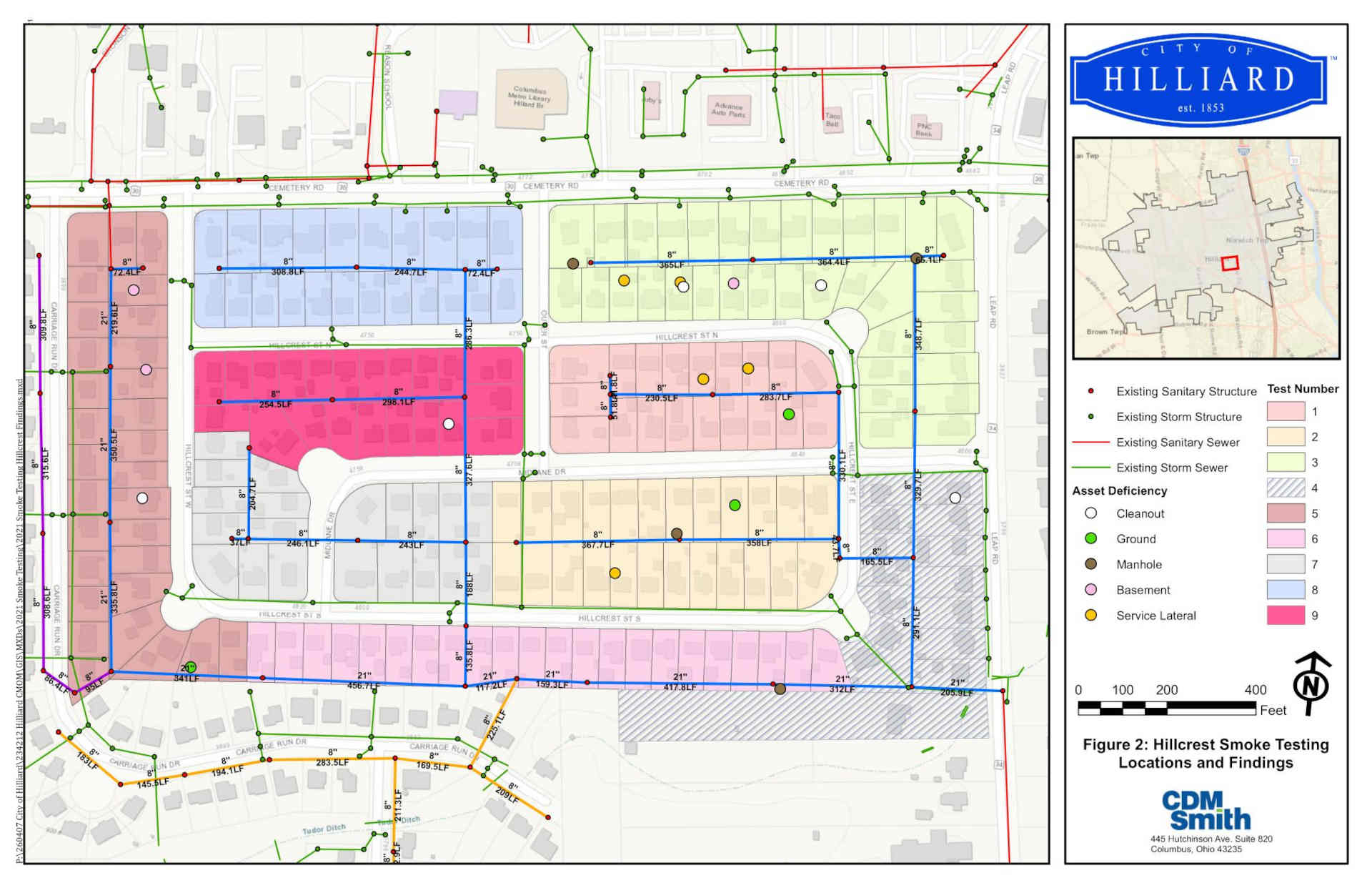 Smoke testing map Hilliard, Ohio