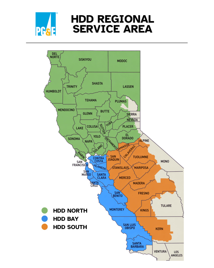 HDD crews are divided among three PG&E regions.