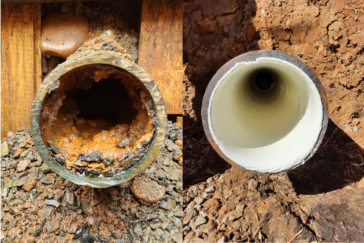 Before and after results of an SIPP lining project.